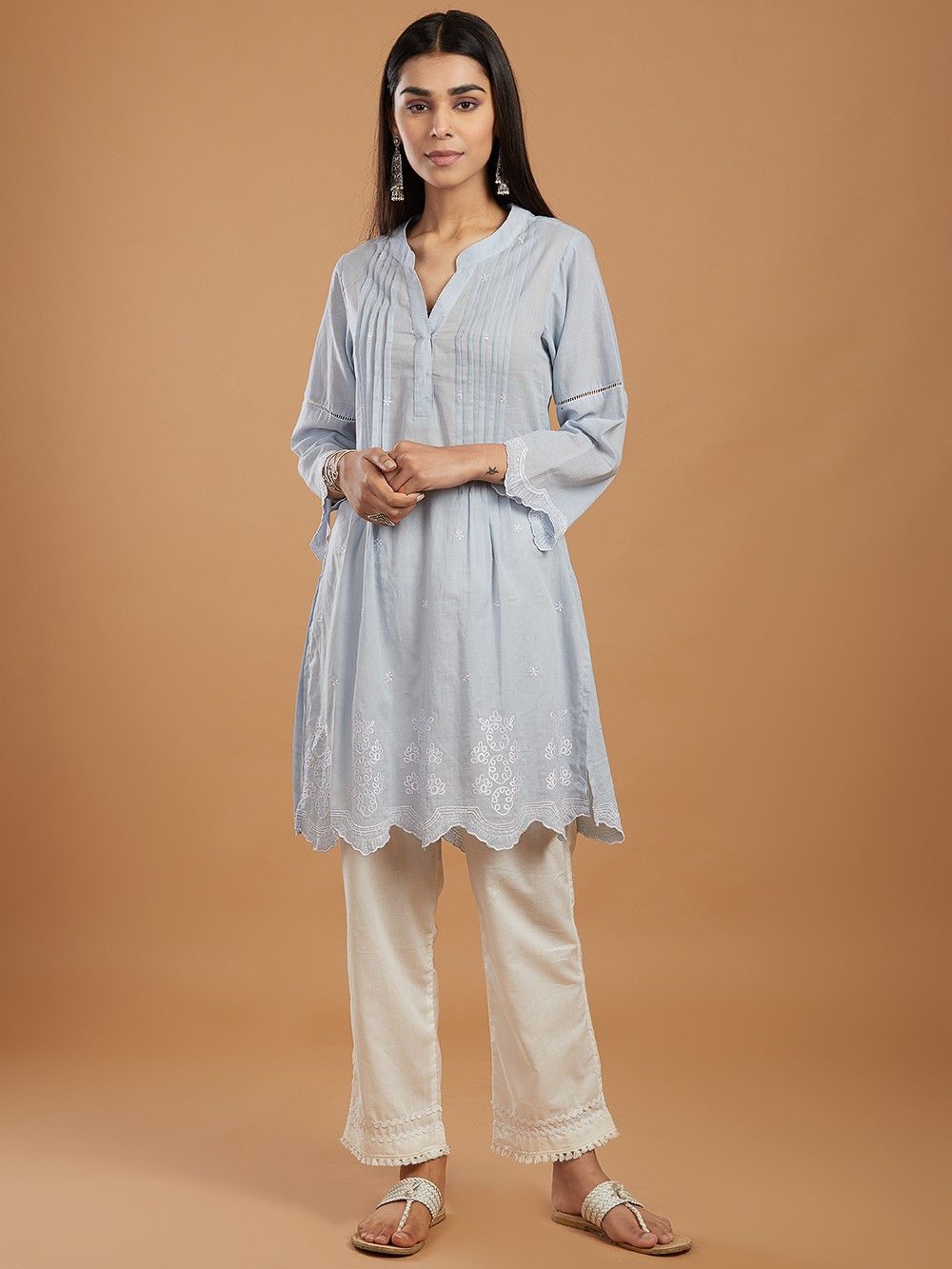 the loom - Sky Blue Thread Embroidered Cotton Tunic