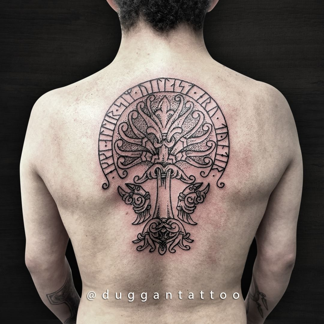Huginn and Muninn Yggdrasil Tattoo