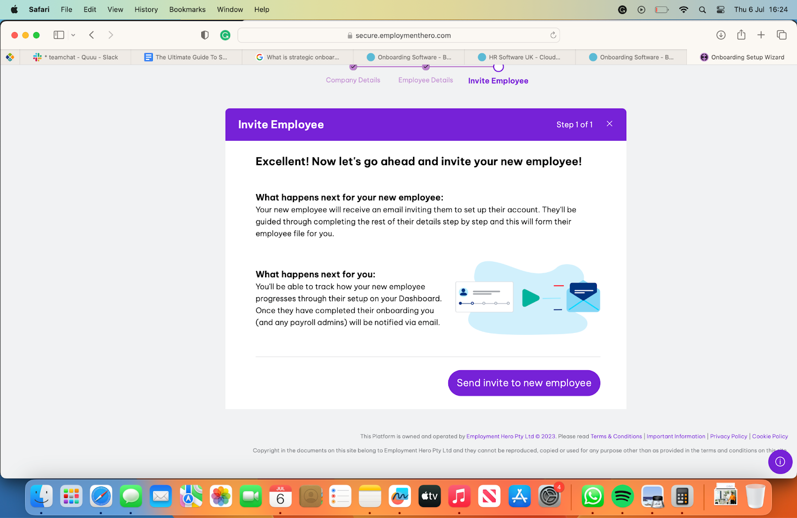 The screen which asks you to invite the employee to the platform. 