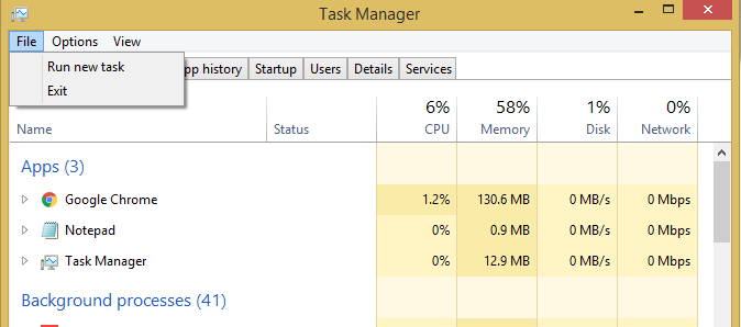 Open Registry Editor Through Task Manager