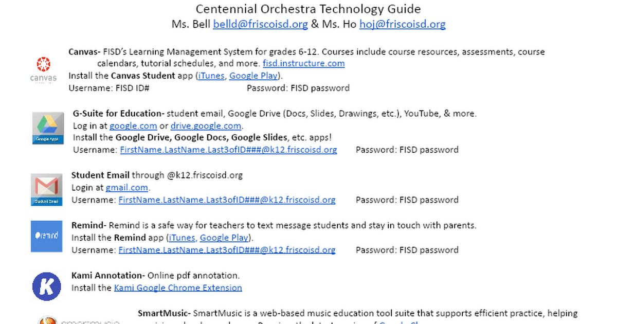 Centennial Orchestra Technology Guide