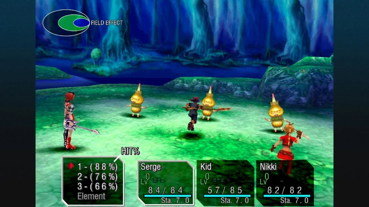 Chrono Cross: Sistema de batalla - Equiparse y usar elementos