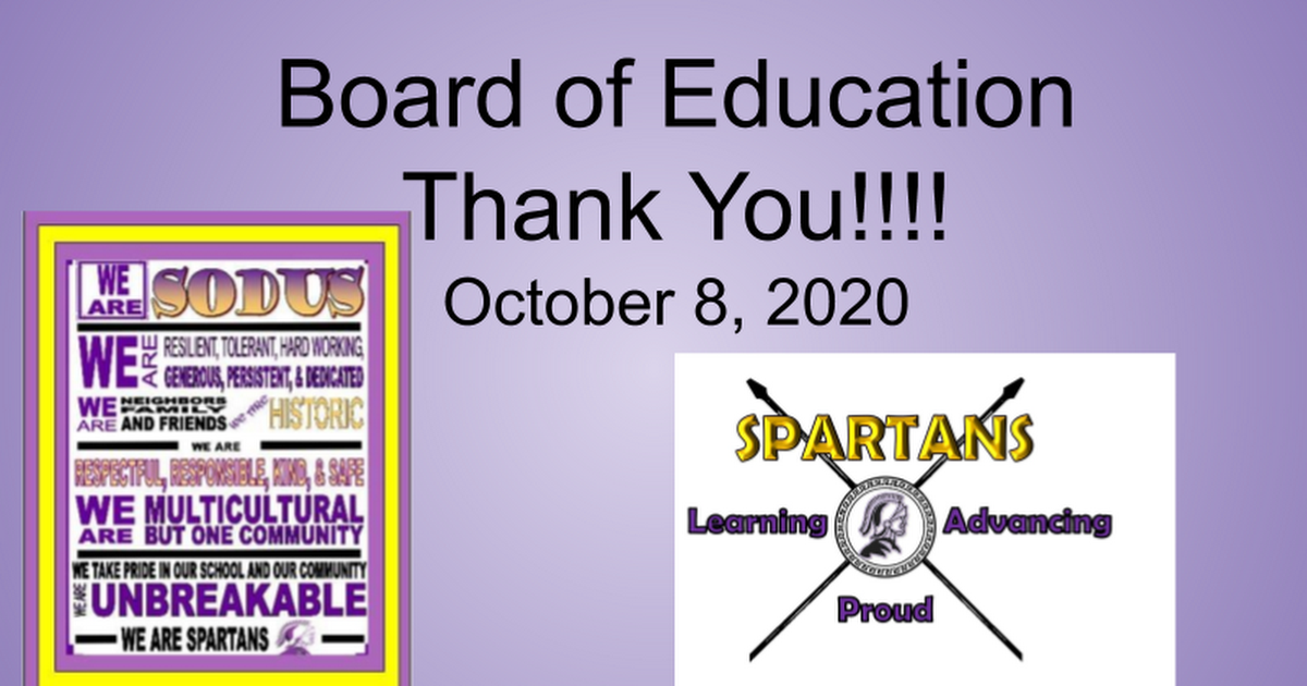 Board of Education Thank You Presentation - October 8, 2020