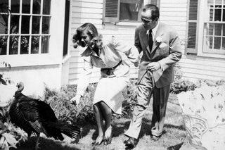 Lauren Bacall and Humphrey Bogart at their wedding on the Malabar Farm in Mansfield Ohio