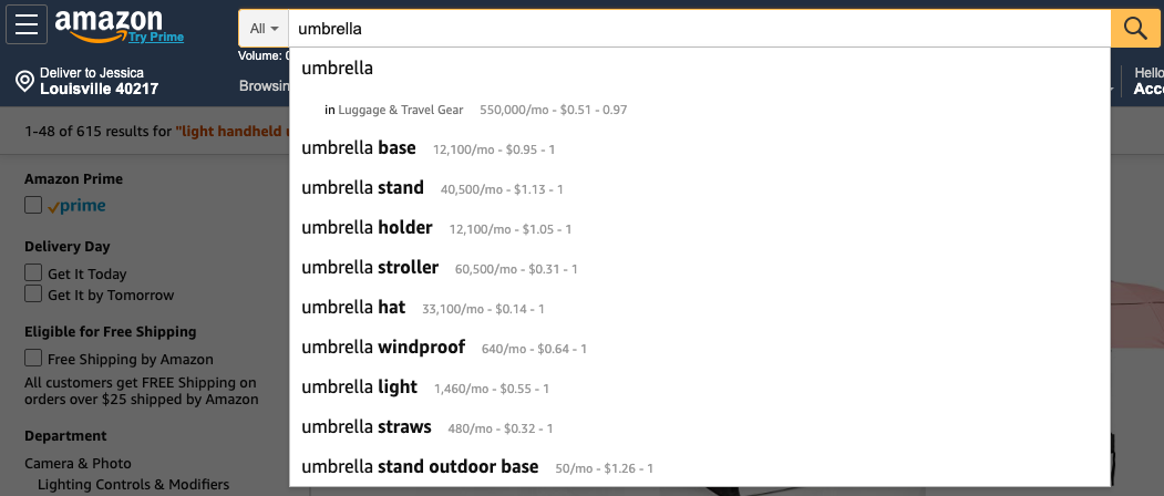 amazon search suggestions