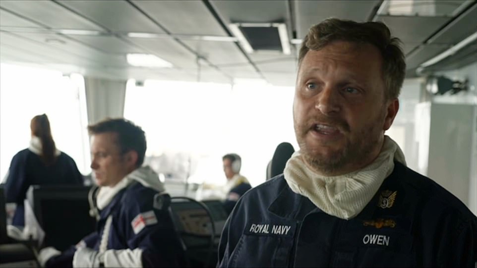 Captain Vincent Owen, pictured on HMS Defender today, said his mission was confident but non-confrontational and insisted he was maintaining course on an internationally recognised shipping lane but Mr Beale said it was a 'deliberate move to make a point to Russia'