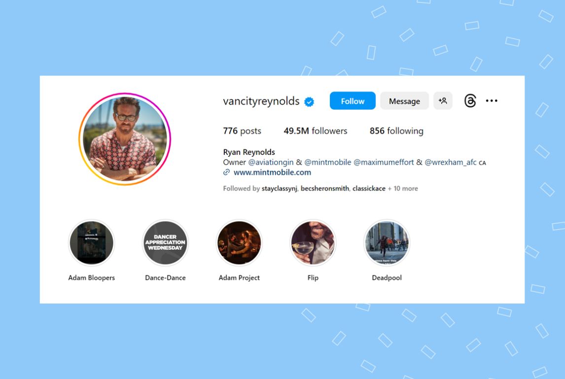 Image showing how Instagram highlights look on the page