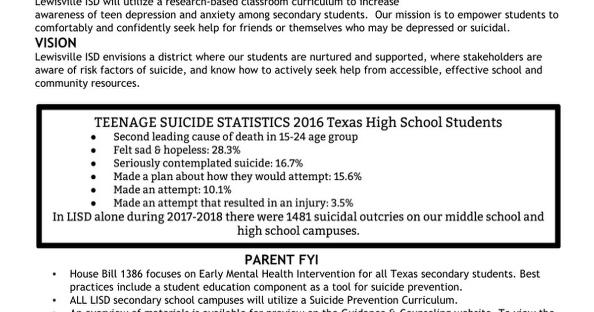 Overview Parent: Suicide Prevention Curriculum
