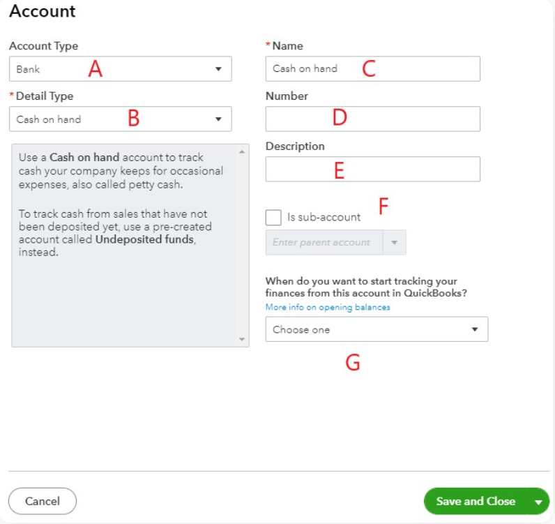 Add a New Account to The Chart of Accounts and click Save and Close button