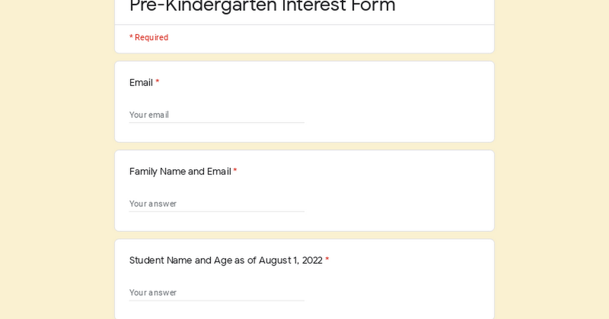 Pre-Kindergarten Interest Form