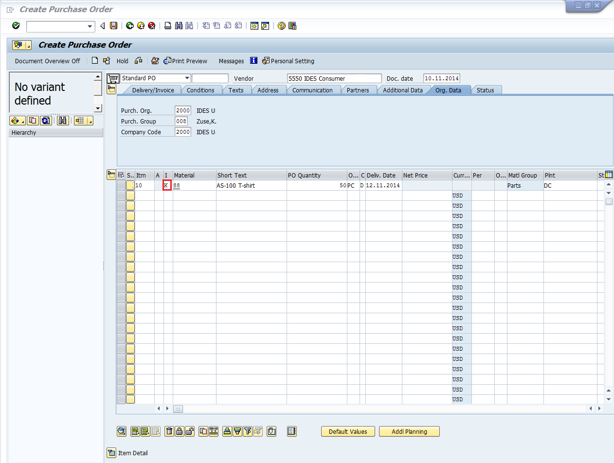 SAP purchase consignment