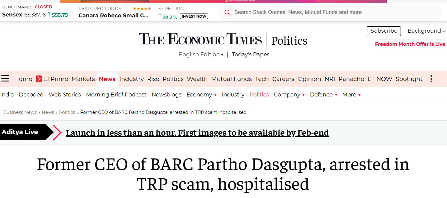 Headlines declaring hospitalization of Partho Dasgupta BDO