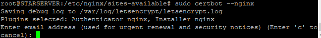 Informando o e-mail relacionado com o certificado SSL