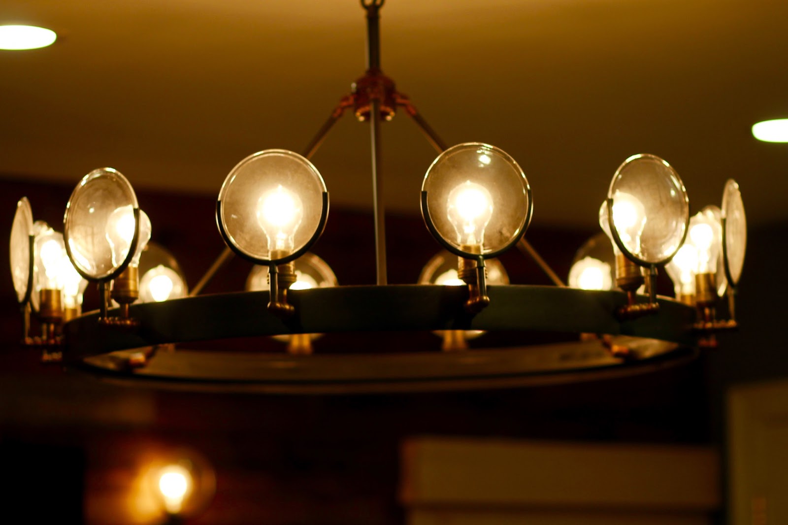 Wood and metal chandelier with Edison bulbs 
