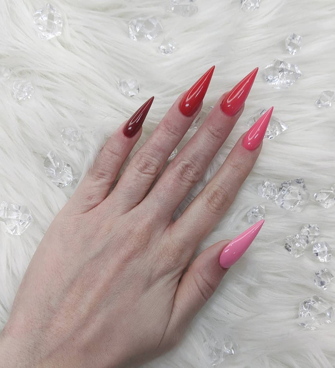 Pink and Red Gradient Nails
