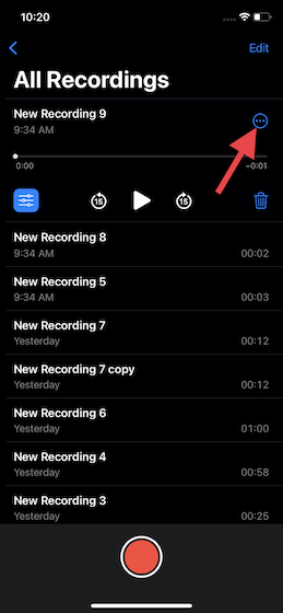 Memisahkan Audio dari Aplikasi Voice Memos