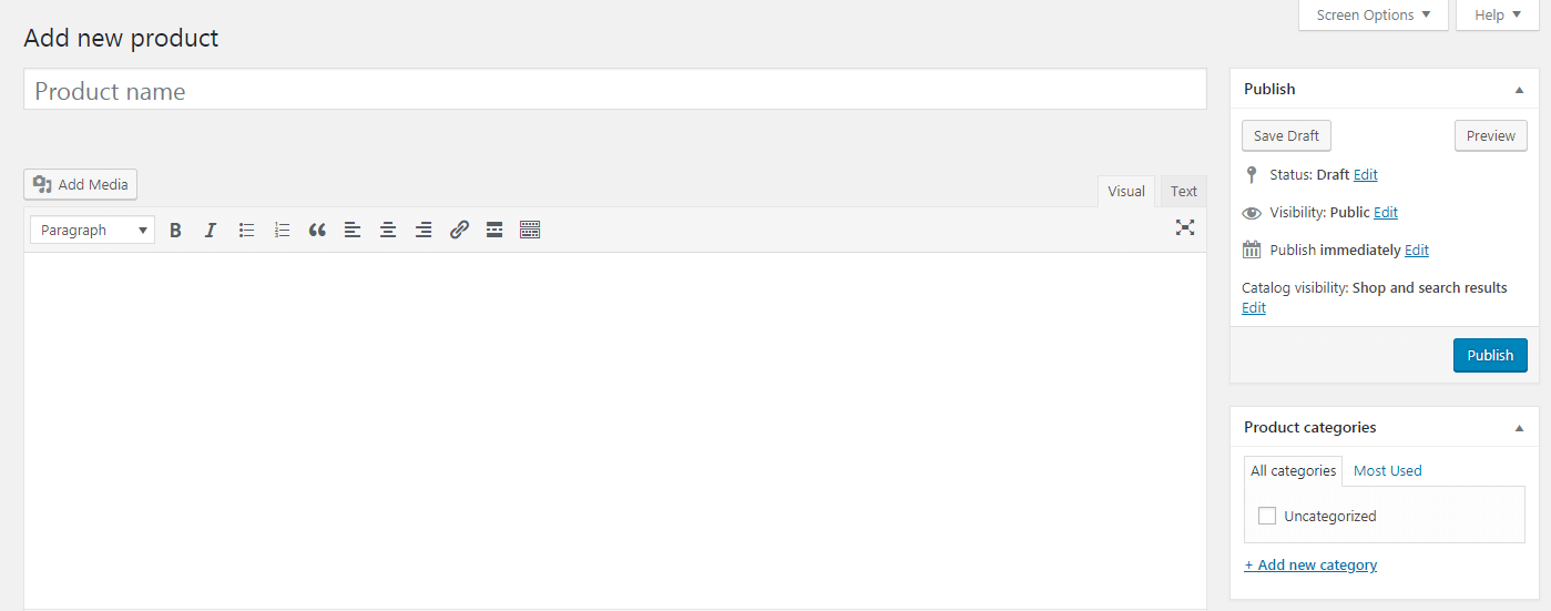 Adicionar um novo produto WooCommerce