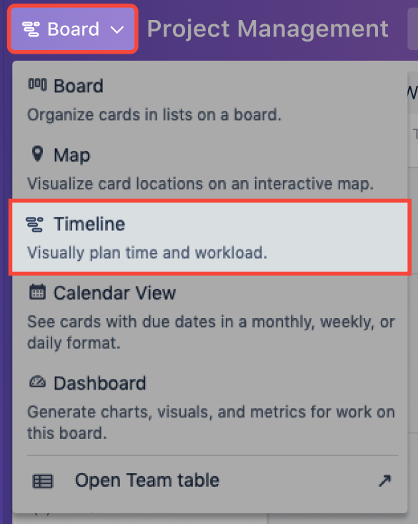 Accessing the Trello Timeline View