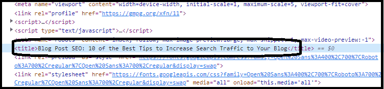 Example of title tag as shown on search engines