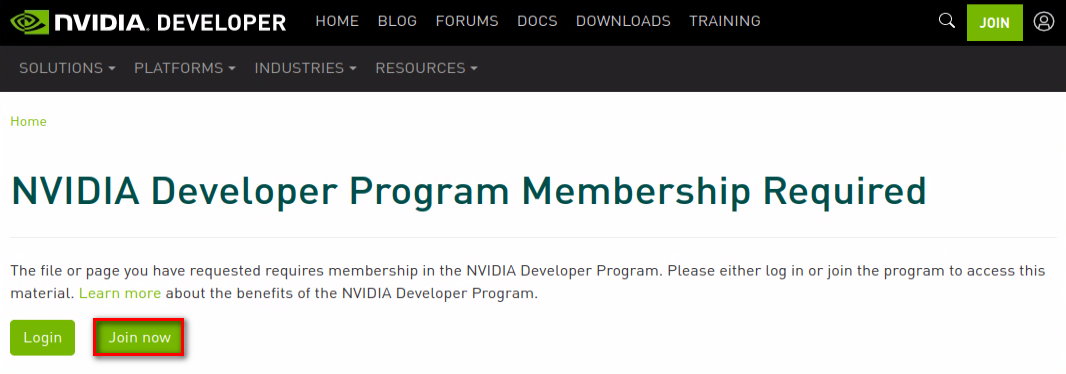 點擊按鈕 【Join now】以加入 NVIDIA Devloper Program Membership