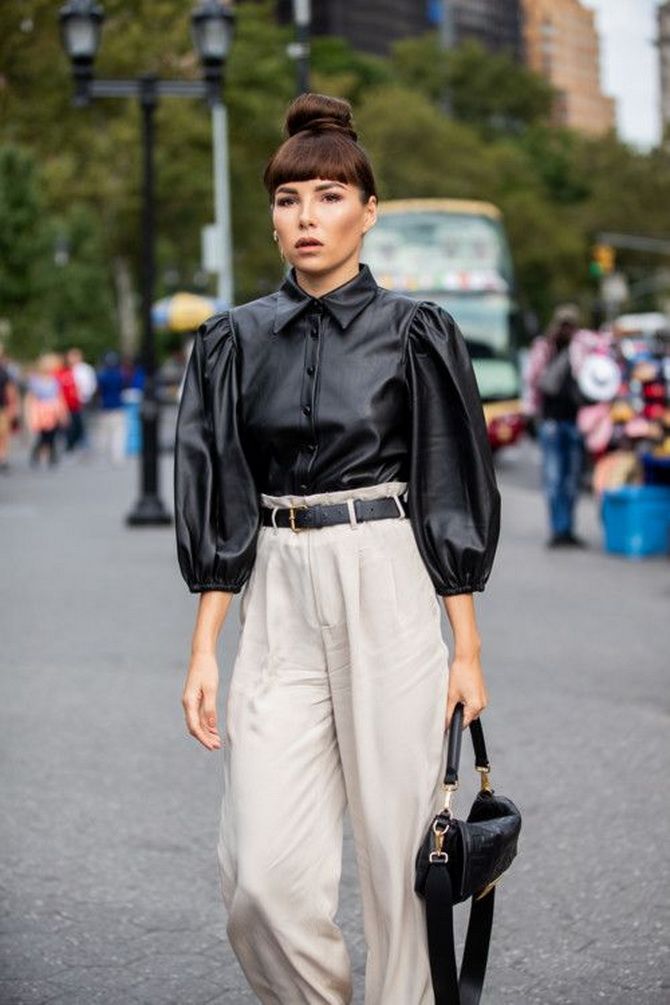 Fashionable leather clothes: stylish bows in 2022 15