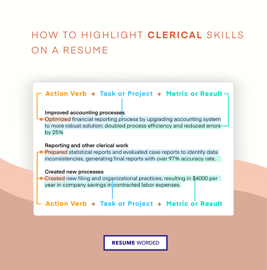 Examples of how to highlight clerical skills in your resume bullet points