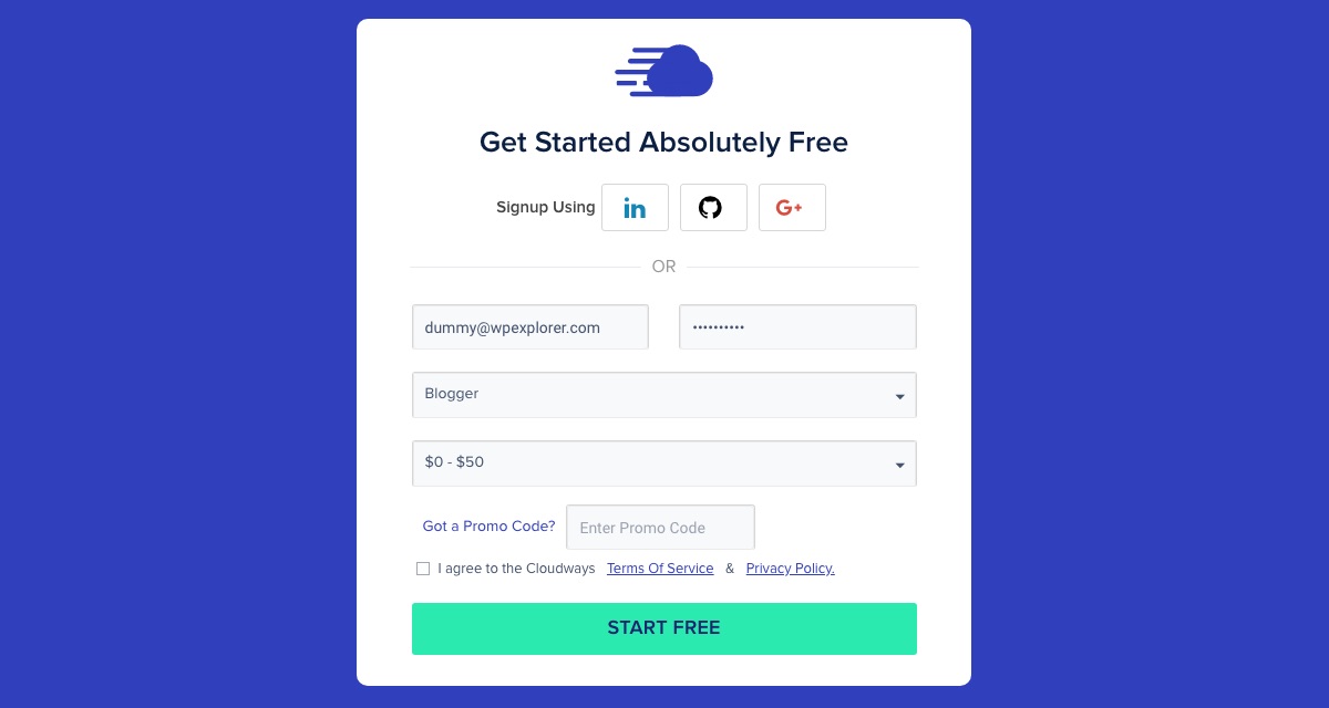 Inscreva-se para uma conta gratuita da Cloudways