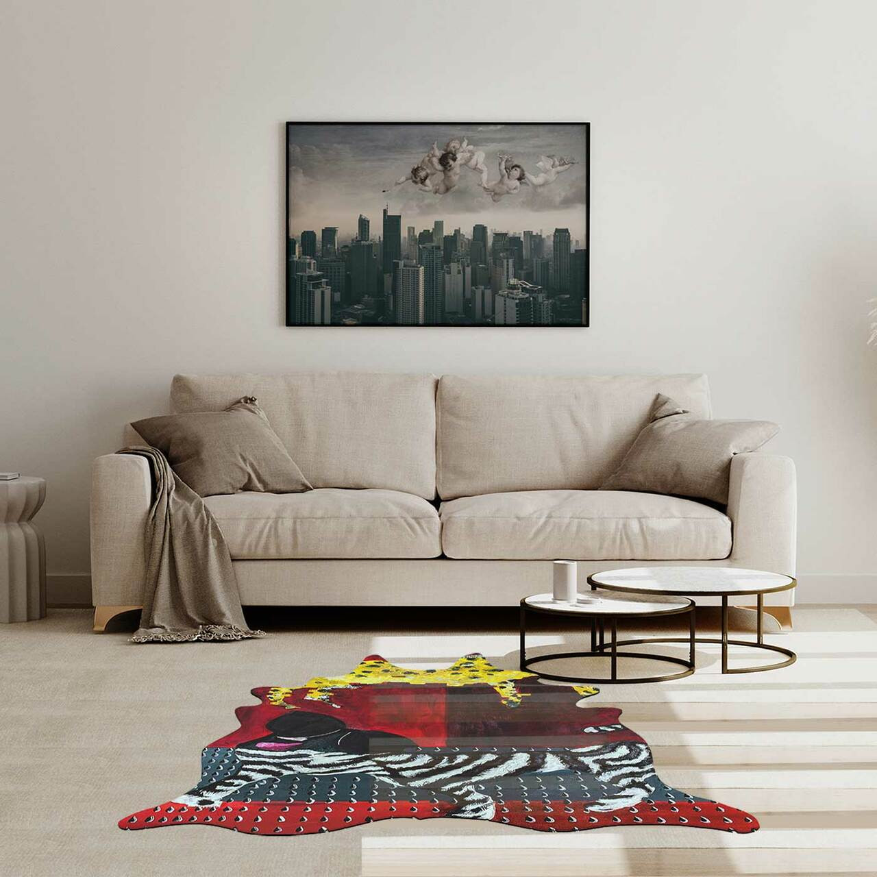 Angels over city Framed Printed Canvas