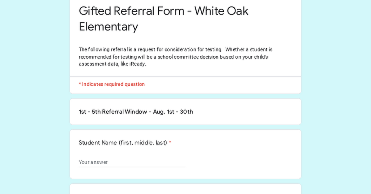 Gifted Referral Form - White Oak Elementary