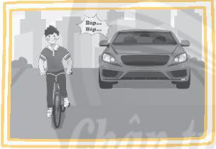 A cartoon of a child riding a bicycle next to a car

Description automatically generated