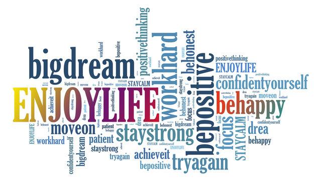 ENOY LIFE and other positive words. Positive thinking, attitude concept.  Stock Photo | Adobe Stock
