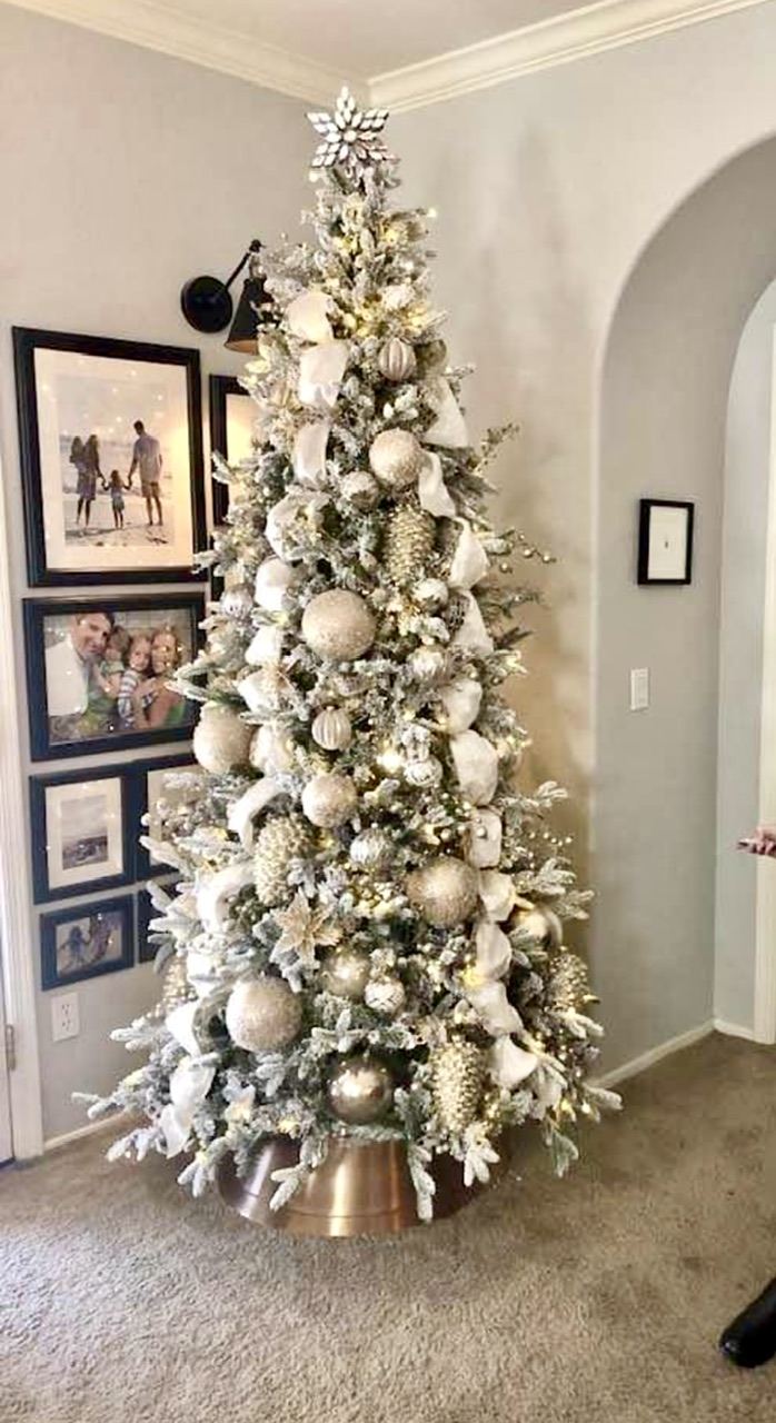white and metallic Christmas tree
