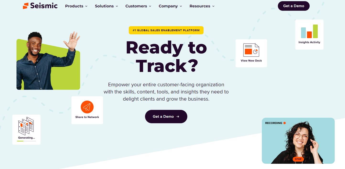 A screenshot of the homepage for sales software, Seismic. The text reads ready to track?