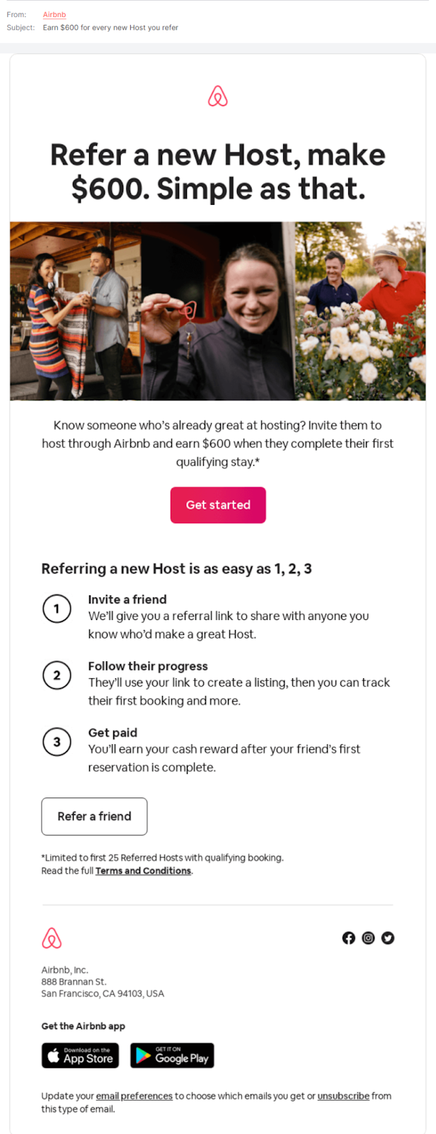 An email from Airbnb promoting their referral program