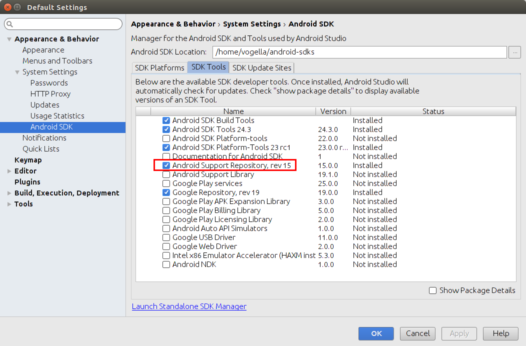 Installing the support library