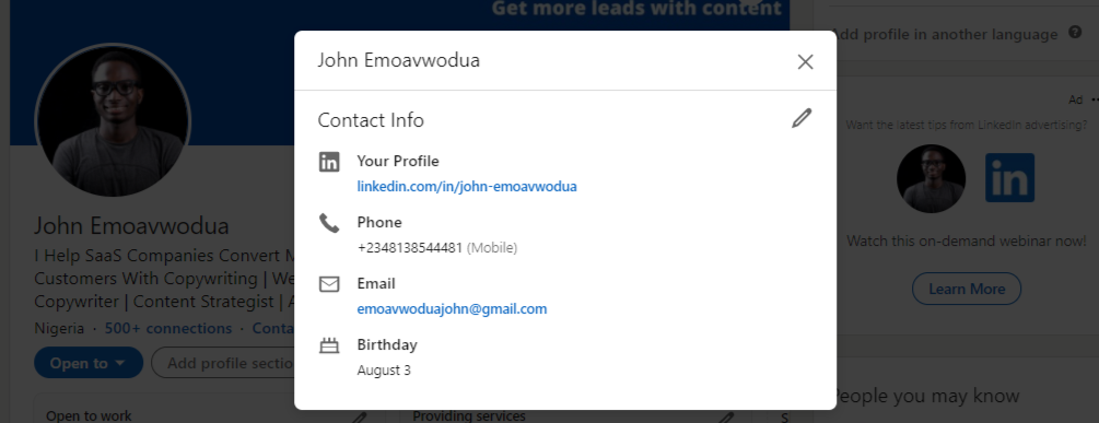 How to Setup a Stellar Linkedin Profile - Update Your Contact Info