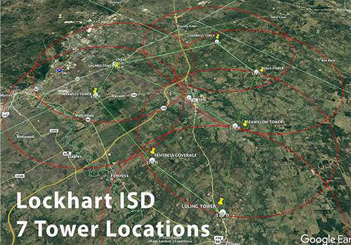 Areas covered by 7 network towers Areas covered by 7 network towers