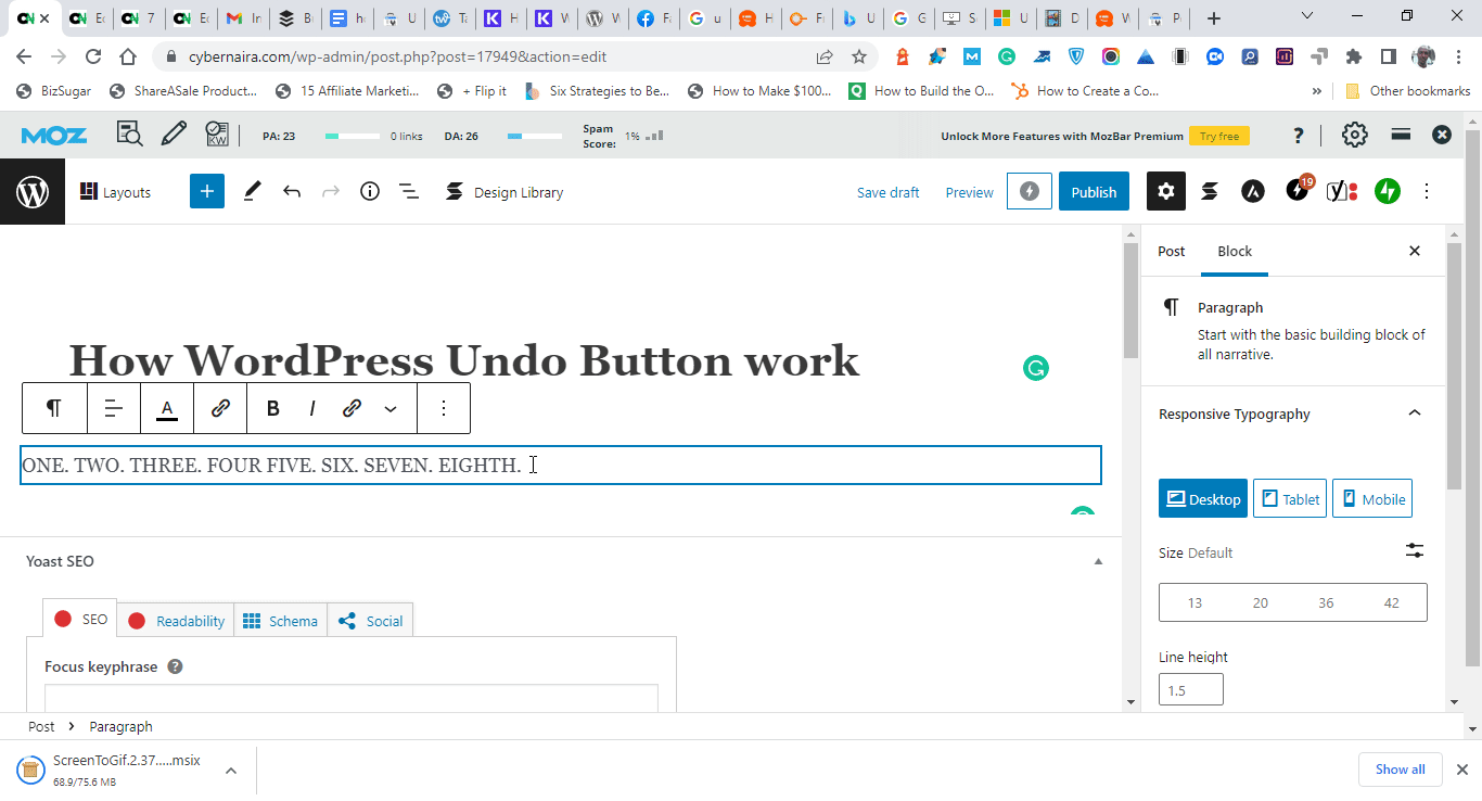 undo and redo button in WordPress 