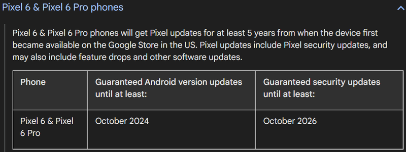 OS update details of Pixel 6 and Pixel 6 Pro 