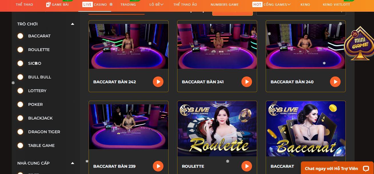 Nhiều game casino trực tuyến hấp dẫn trong sảnh