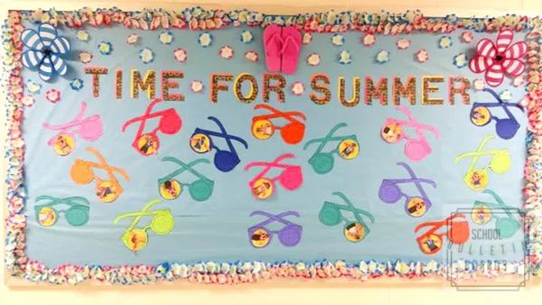 a bulletin board featuring sunglasses, accented with a flowery border