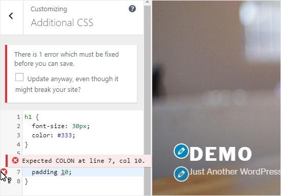 Adicione o código CSS personalizado ao painel CSS adicional;