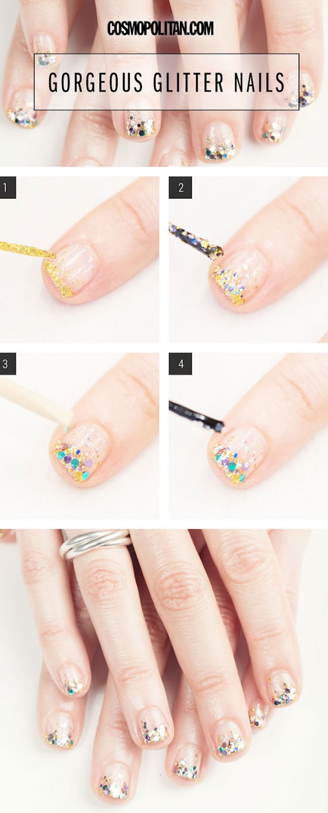 nailart bilder, silvester nägel, französische maniküre mit glitzer