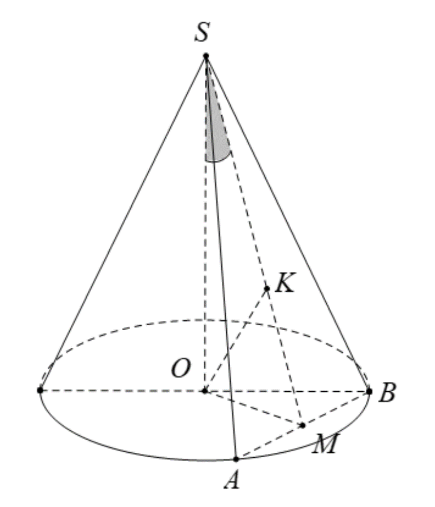 <p>(Cụm Trường Nghệ An - 2022) Cắt hình nón (left( N right)) bởi mặt phẳng đi qua đỉnh (S) và tạo với trục của (left( N right)) một góc bằng (30^circ ), ta được thiết diện là tam giác (SAB) vuông và có diện tích bằng (4{a^2}).Chiều cao của hình nón bằng</p> 1