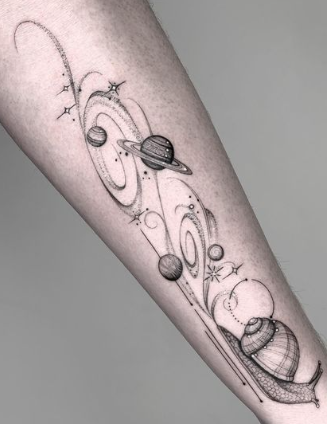 Snail In A Space With Planet Tattoo Designs Meaning