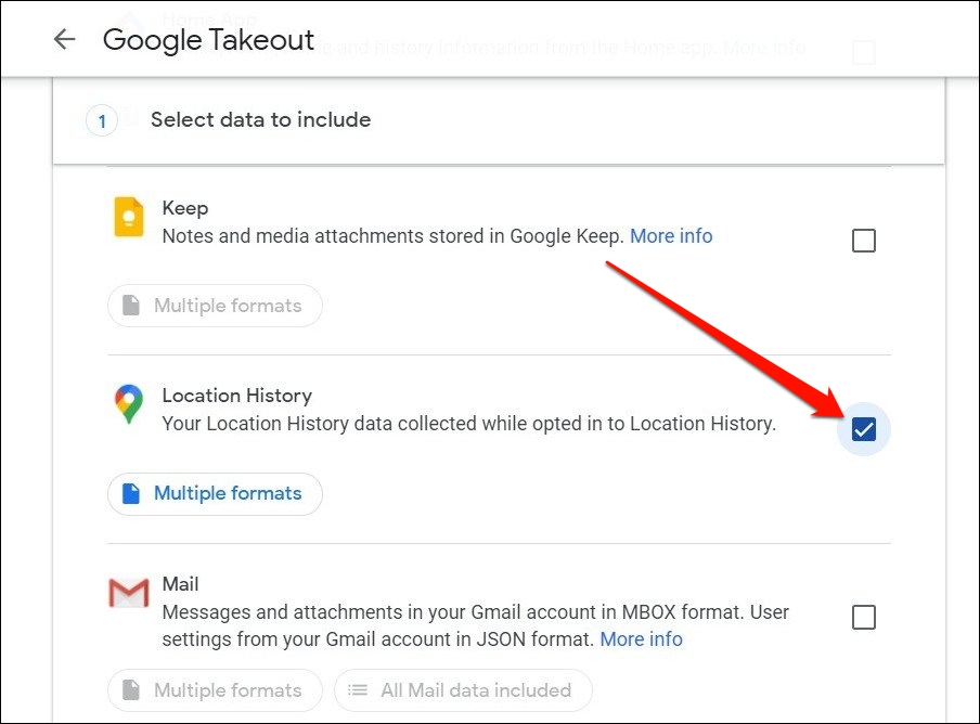 Location History in Google Takeout