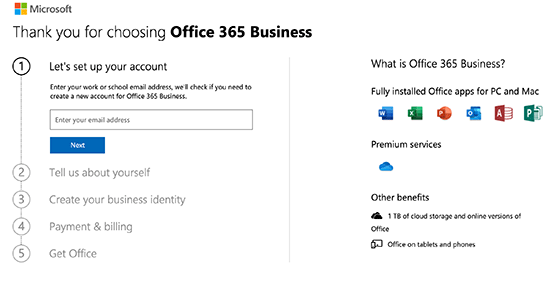Inscrição no Office 365