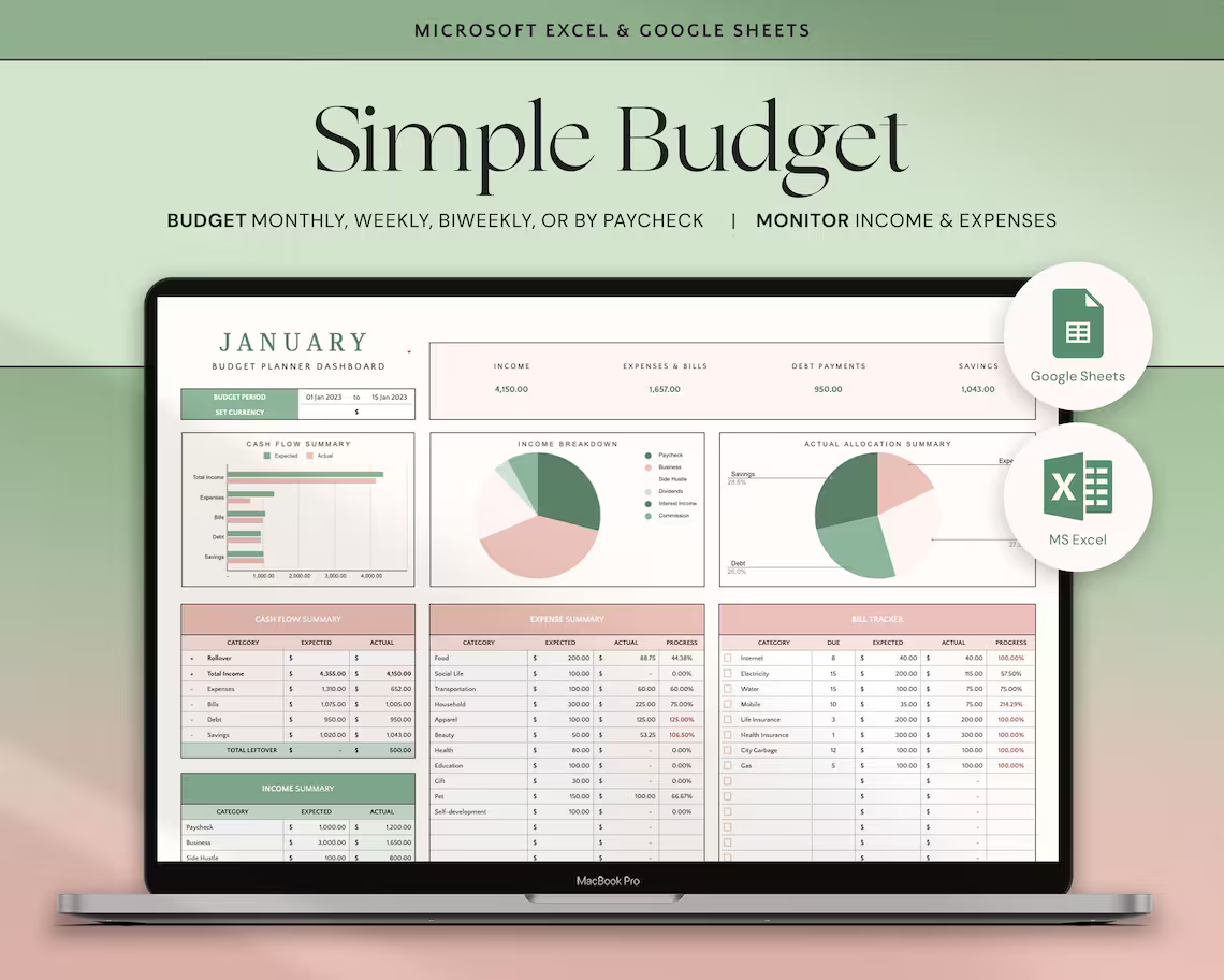 Google Sheets Monthly Budget Planner from TheWeeklyCrew