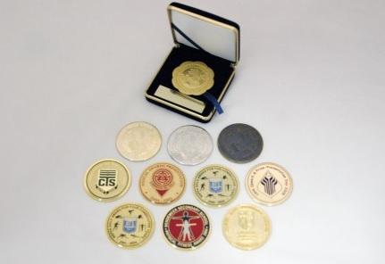 Assorted medals in a row