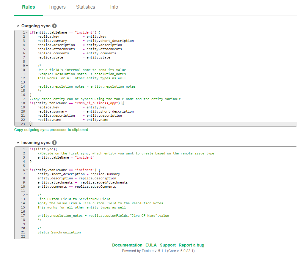 incoming outgoing zendesk SNOW sync rules 